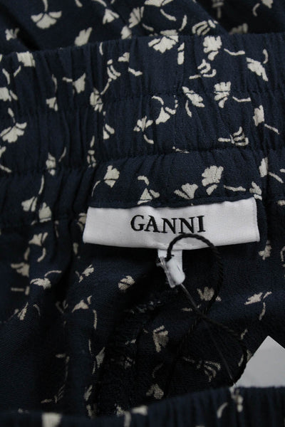 Ganni Womens Blue Floral Viscose Drawstring Pants Size 36