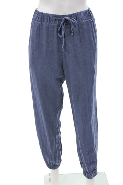 Saks Fifth Avenue Womens Linen Jogger Pants Blue Drawstring Size L