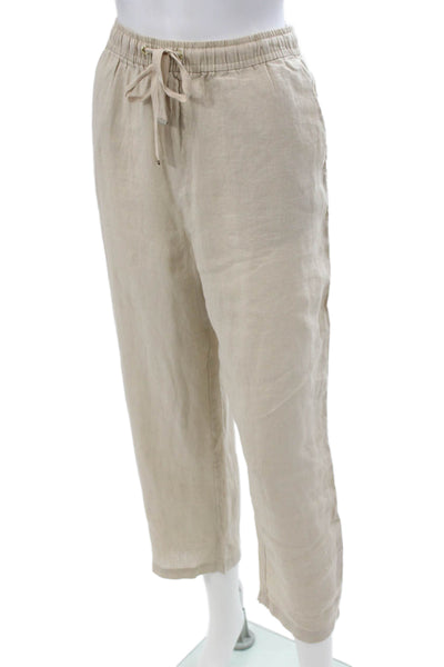 MNG Womens Cropped Linen Pants Beige Drawstring Inseam 25 Size M