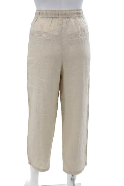 MNG Womens Cropped Linen Pants Beige Drawstring Inseam 25 Size M