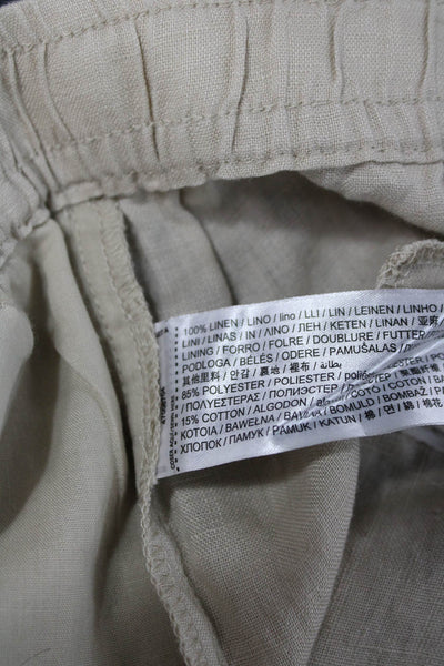 MNG Womens Cropped Linen Pants Beige Drawstring Inseam 25 Size M