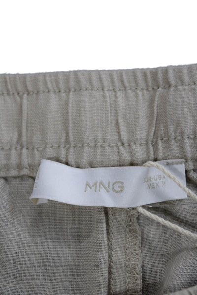 MNG Womens Cropped Linen Pants Beige Drawstring Inseam 25 Size M