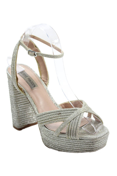 Steve Madden Womens Sparkly Ankle Strap Heels Silver Size 7M