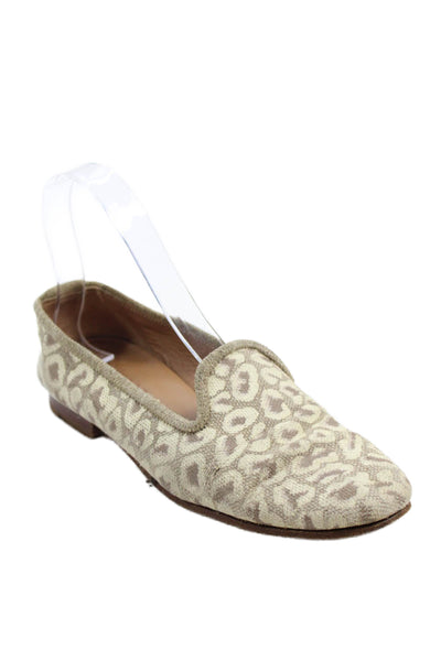 Stubbs & Wootton Womens Animal Print Slip On Loafers Beige Size 7