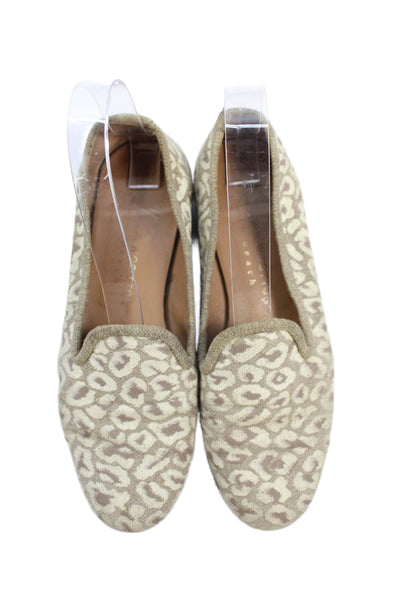 Stubbs & Wootton Womens Animal Print Slip On Loafers Beige Size 7