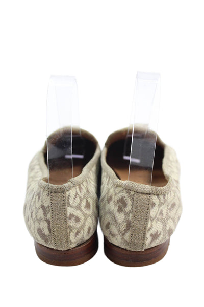 Stubbs & Wootton Womens Animal Print Slip On Loafers Beige Size 7