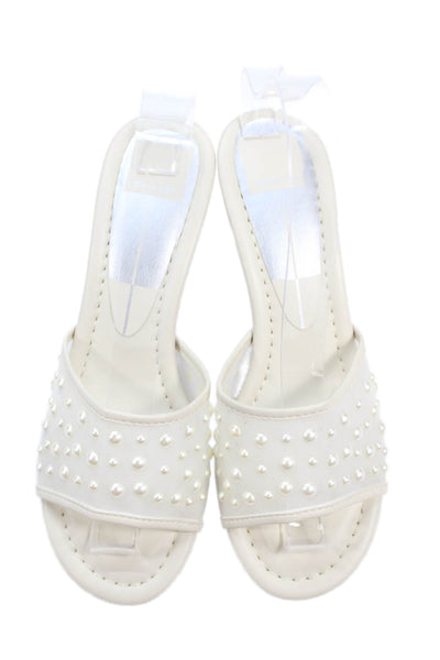 Dolce Vita Womens Pearl Detail Slide On Sandals Mules White Size 7