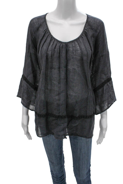 Calypso Saint Barth Women Linen Scoop Neck Tunic Blouse Gray 3/4 Sleeve Size S