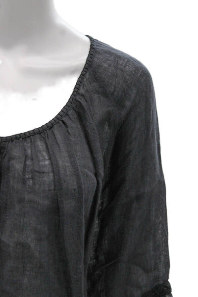 Calypso Saint Barth Women Linen Scoop Neck Tunic Blouse Gray 3/4 Sleeve Size S