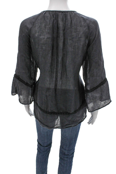 Calypso Saint Barth Women Linen Scoop Neck Tunic Blouse Gray 3/4 Sleeve Size S