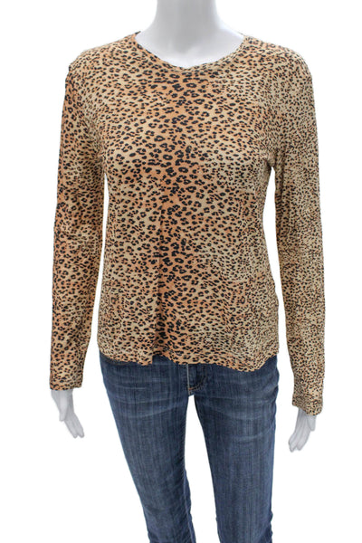 Ulla Johnson Womens Animal Print T Shirt Beige Long Sleeve Size S