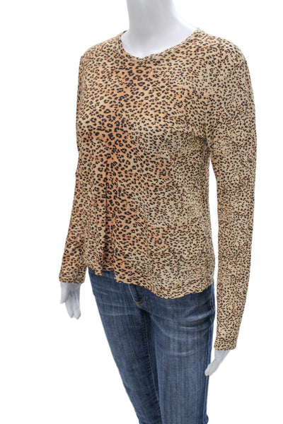 Ulla Johnson Womens Animal Print T Shirt Beige Long Sleeve Size S
