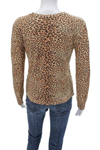 Ulla Johnson Womens Animal Print T Shirt Beige Long Sleeve Size S