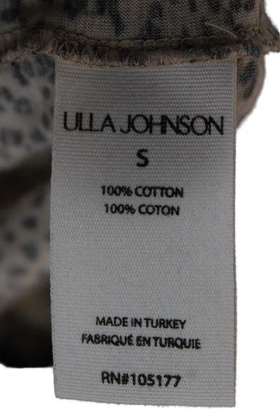Ulla Johnson Womens Animal Print T Shirt Beige Long Sleeve Size S