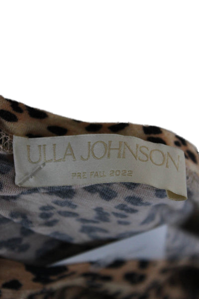 Ulla Johnson Womens Animal Print T Shirt Beige Long Sleeve Size S
