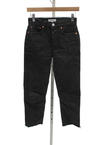 Re/Done Women High Waist Cropped Black Jeans Cotton Blend Button Size 25