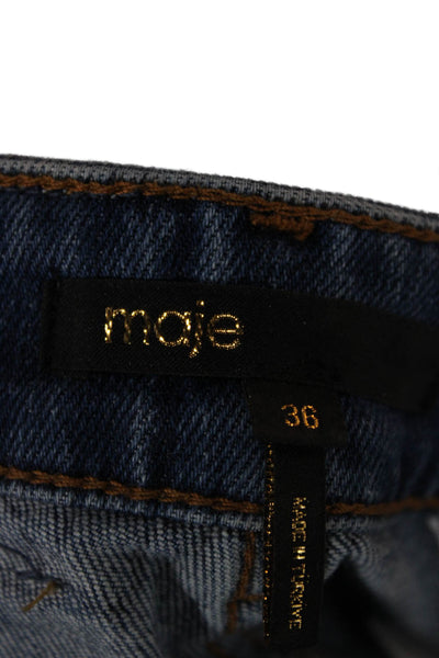 Maje Womens Straight Jeans High Waist Blue Cotton Inseam 27 Size 36