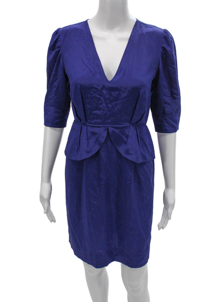 Stella McCartney Women Pencil Dress Blue V Neck 3/4 Sleeve Zip Short Size S