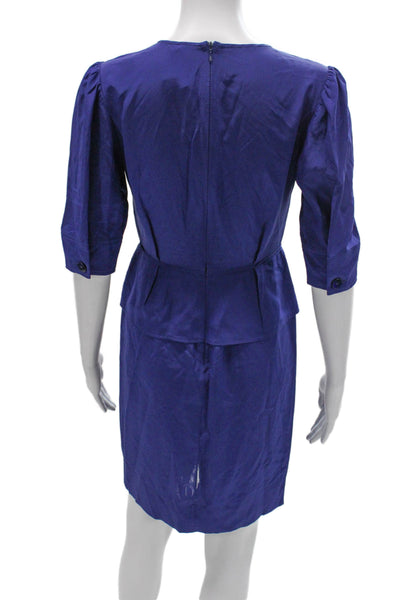 Stella McCartney Women Pencil Dress Blue V Neck 3/4 Sleeve Zip Short Size S