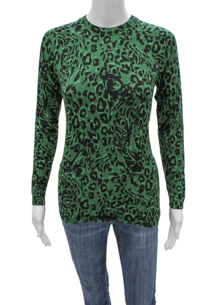 Whistles Women Green Animal Print Crewneck Pullover Long Sleeve Size 4