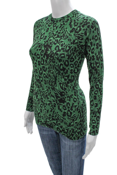 Whistles Women Green Animal Print Crewneck Pullover Long Sleeve Size 4