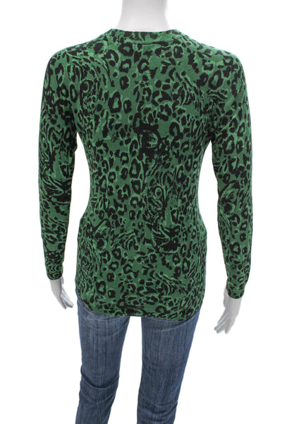Whistles Women Green Animal Print Crewneck Pullover Long Sleeve Size 4
