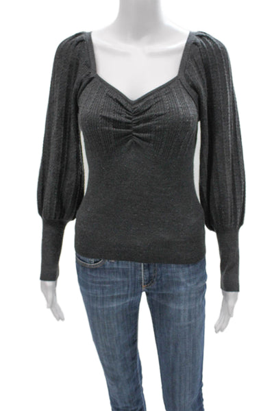 Sandro Women Wool Square Neck Gray Pullover Long Sleeve Size 1