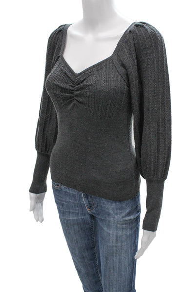 Sandro Women Wool Square Neck Gray Pullover Long Sleeve Size 1