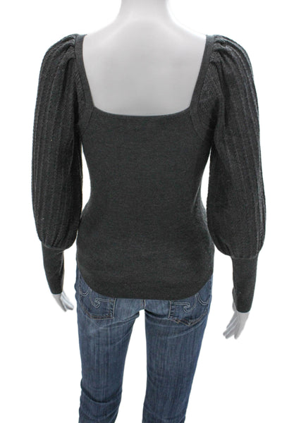 Sandro Women Wool Square Neck Gray Pullover Long Sleeve Size 1
