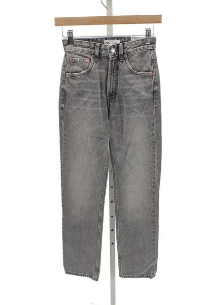 Zara Womens Straight High Waist Gray Jeans 100% Cotton Button Size 32