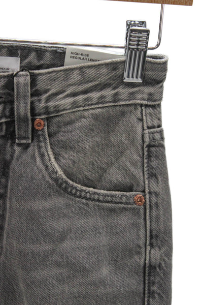 Zara Womens Straight High Waist Gray Jeans 100% Cotton Button Size 32