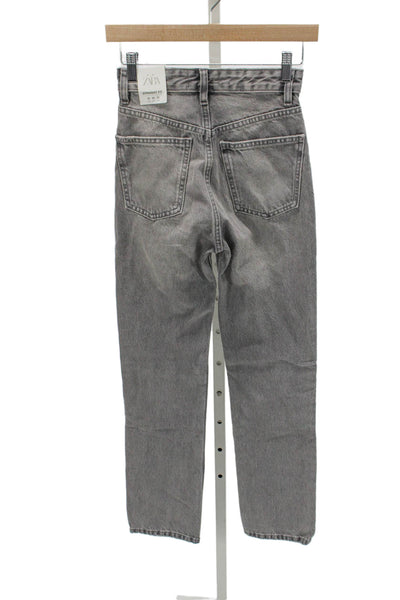 Zara Womens Straight High Waist Gray Jeans 100% Cotton Button Size 32