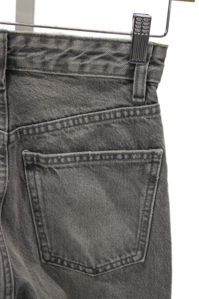 Zara Womens Straight High Waist Gray Jeans 100% Cotton Button Size 32