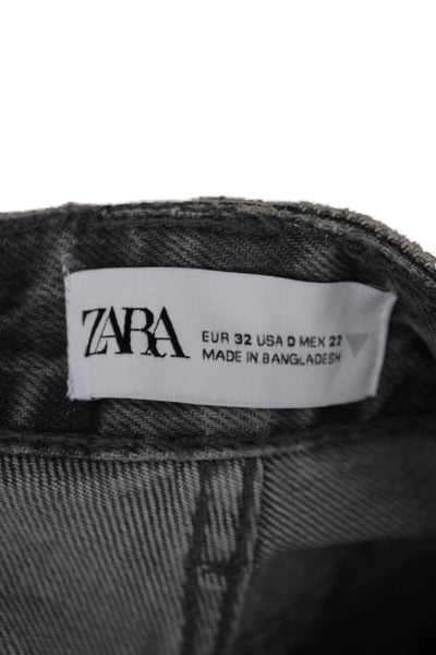 Zara Womens Straight High Waist Gray Jeans 100% Cotton Button Size 32