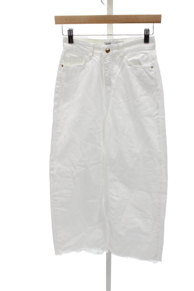 Zara Women Wide-Leg Jeans High Waist White 100% Cotton Button Size 4