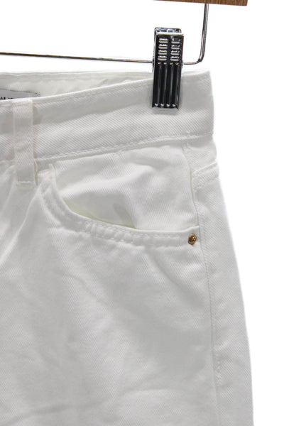 Zara Women Wide-Leg Jeans High Waist White 100% Cotton Button Size 4