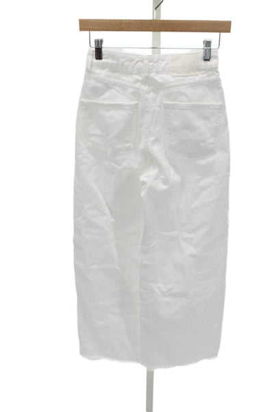 Zara Women Wide-Leg Jeans High Waist White 100% Cotton Button Size 4