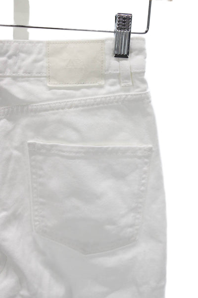 Zara Women Wide-Leg Jeans High Waist White 100% Cotton Button Size 4