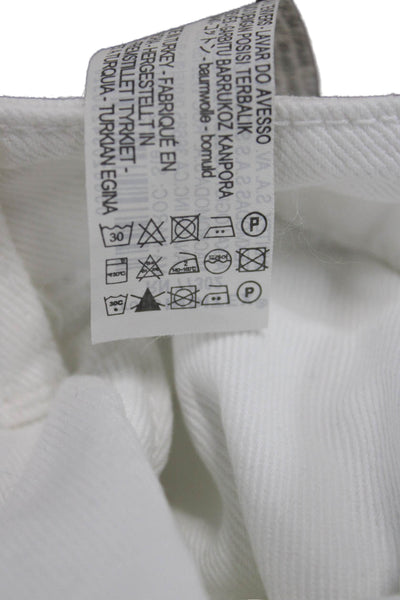 Zara Women Wide-Leg Jeans High Waist White 100% Cotton Button Size 4