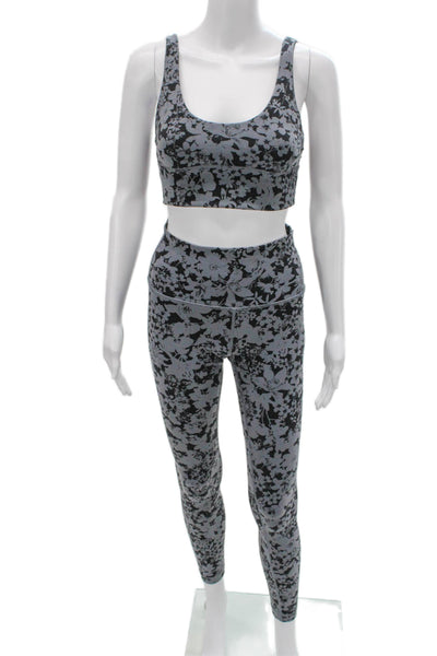 Lululemon Womens Floral Print Sports Bra Leggings Set Grey Black Size 6