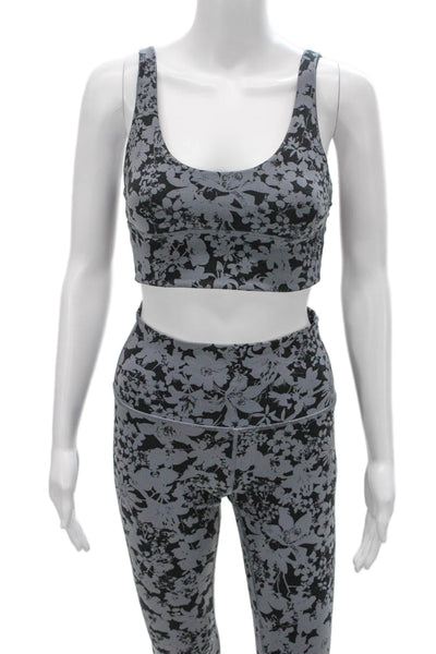 Lululemon Womens Floral Print Sports Bra Leggings Set Grey Black Size 6