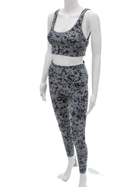 Lululemon Womens Floral Print Sports Bra Leggings Set Grey Black Size 6