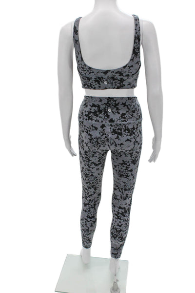 Lululemon Womens Floral Print Sports Bra Leggings Set Grey Black Size 6