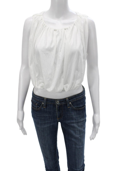 A.L.C. Womens Cropped Sleeveless Cotton Round Neck Blouse White Size M