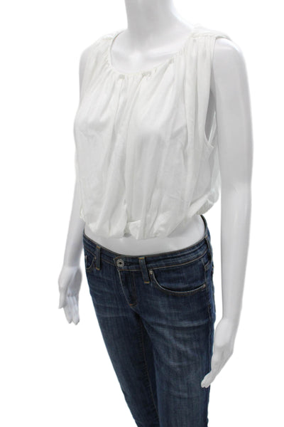 A.L.C. Womens Cropped Sleeveless Cotton Round Neck Blouse White Size M