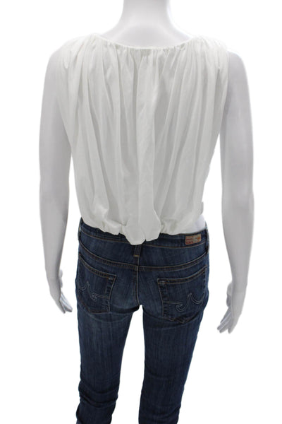 A.L.C. Womens Cropped Sleeveless Cotton Round Neck Blouse White Size M