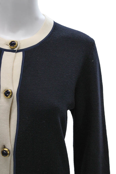 Escada Women Cardigan Blue 100% Virgin Wool Round Neck Long Sleeve Size M