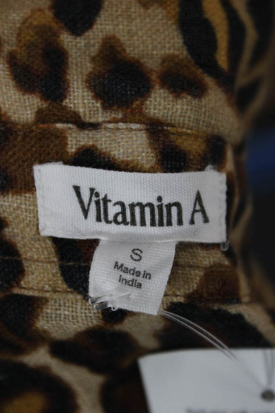 Vitamin A Women Tunic Button-Up Linen Animal Print Collared Long Sleeve Size S
