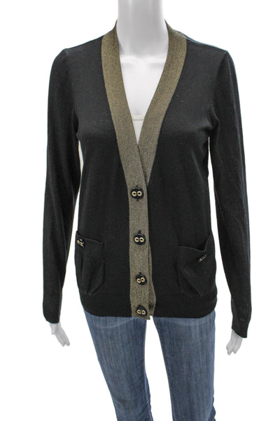 Escada Womens Virgin Wool V-Neck Black Cardigan Long Sleeve Size 38