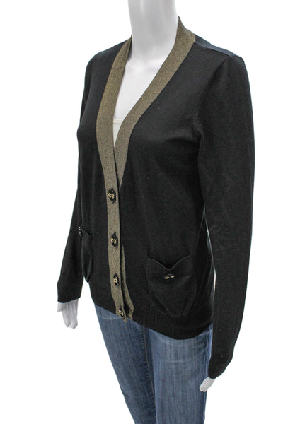 Escada Womens Virgin Wool V-Neck Black Cardigan Long Sleeve Size 38